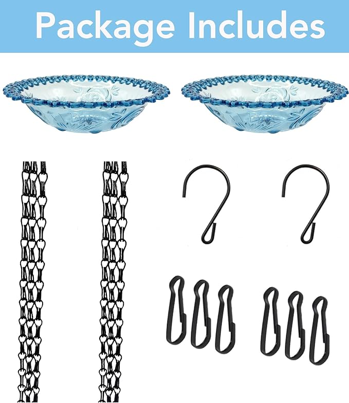 2 Pack Hanging Bird Baths and Feeders for Outdoors, Plastic Bird Bath Bowl & Hanging Feeder for Garden Yard Decor,Nature Blue