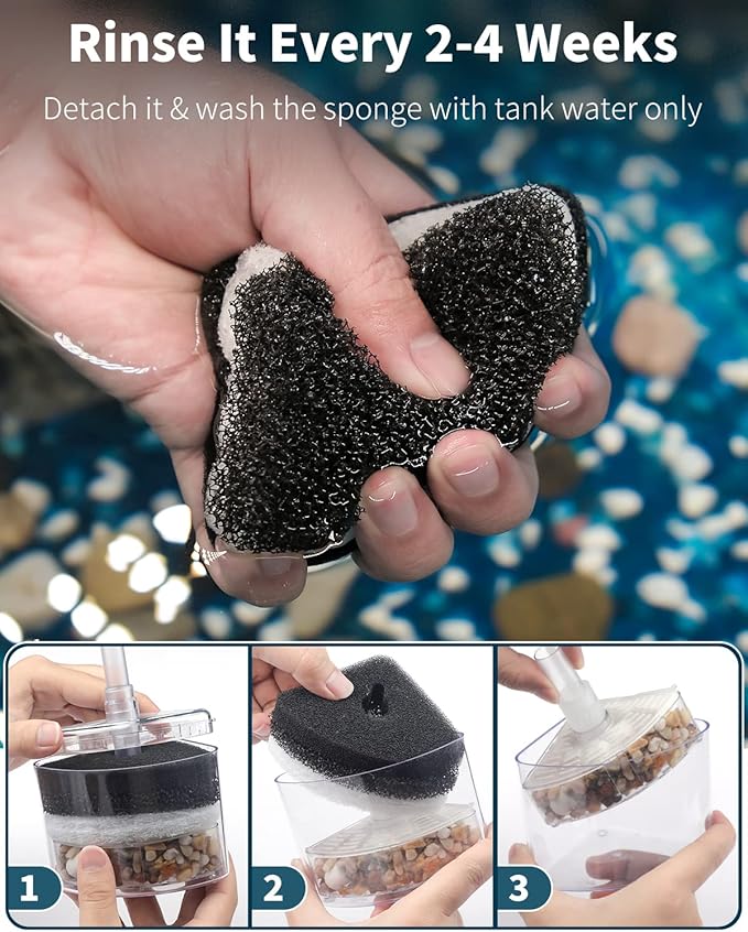 Pawfly Aquarium Corner Sponge Filter Quiet Betta Fry Shrimp and Small Fish Bio Foam Filter with Natural Stones Gravels and Ceramic Rings for Fish Tanks up to 30 Gallons (Air Pump Not Included)