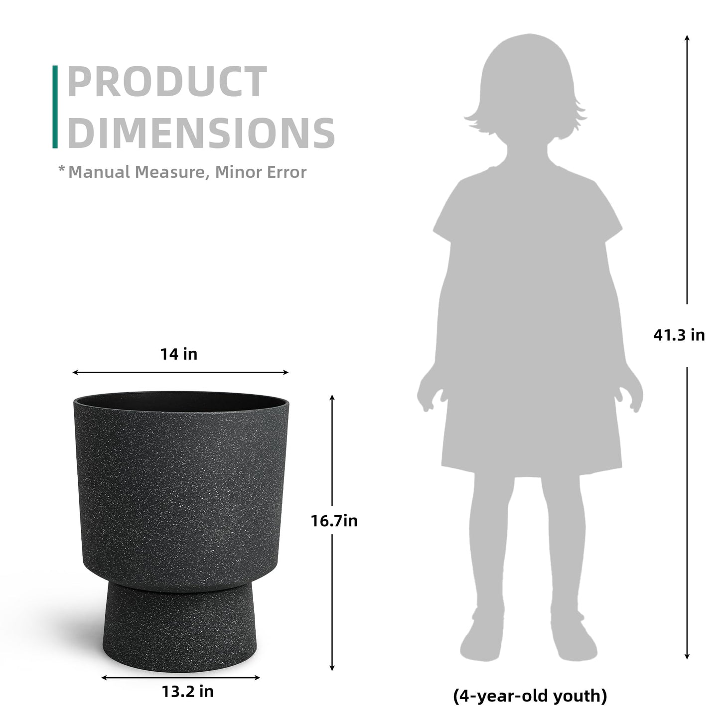 Ultym 16.8" Large Planters Set of 2 Modern Pedestal Plant Pots with Drainage Hole, Durable Plastic Flower Pots w/Terrazzo Finish, Weather-Resistant for Garden Patio Balcony Home Outdoor Indoor Decor