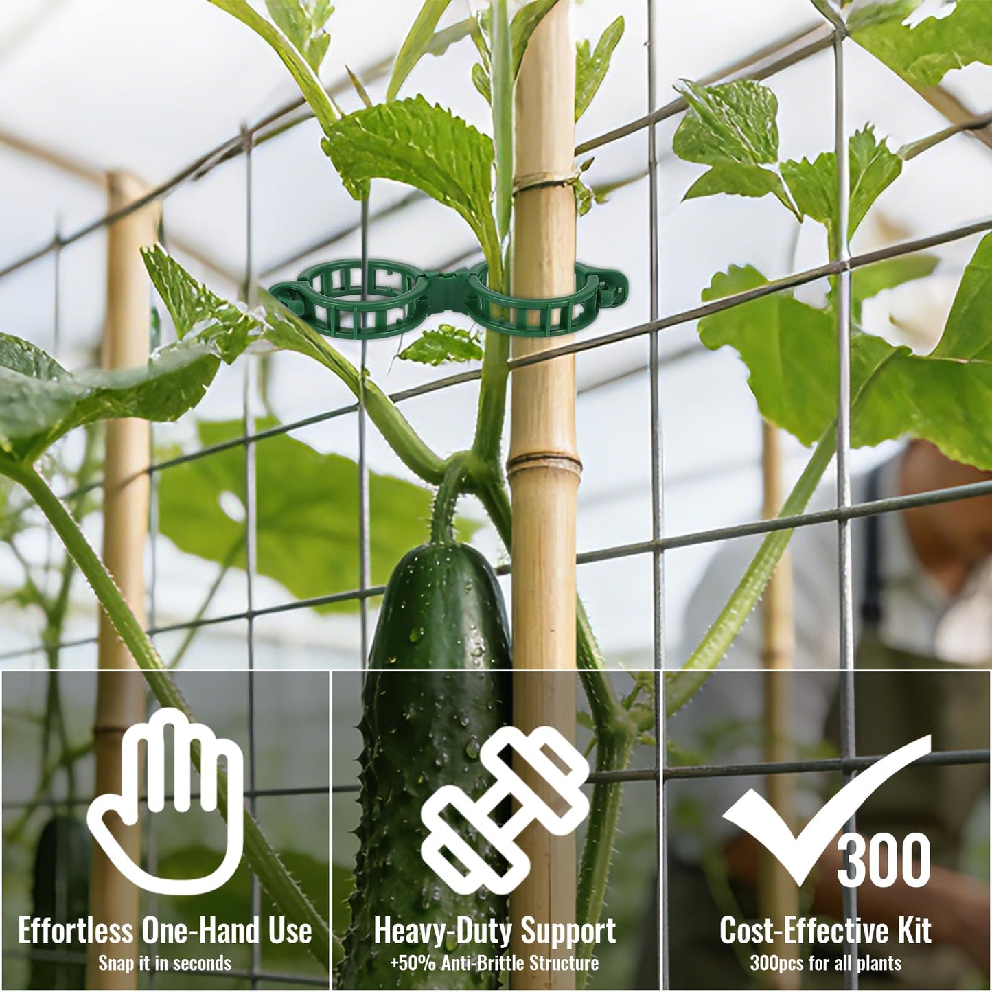 SZUAH 300 Pcs Tomato Clips for Climbing Plants & Garden Clips | All-Season Durable Reusable Plant Supports for Cucumbers, Grapes and Vegetables (Green)