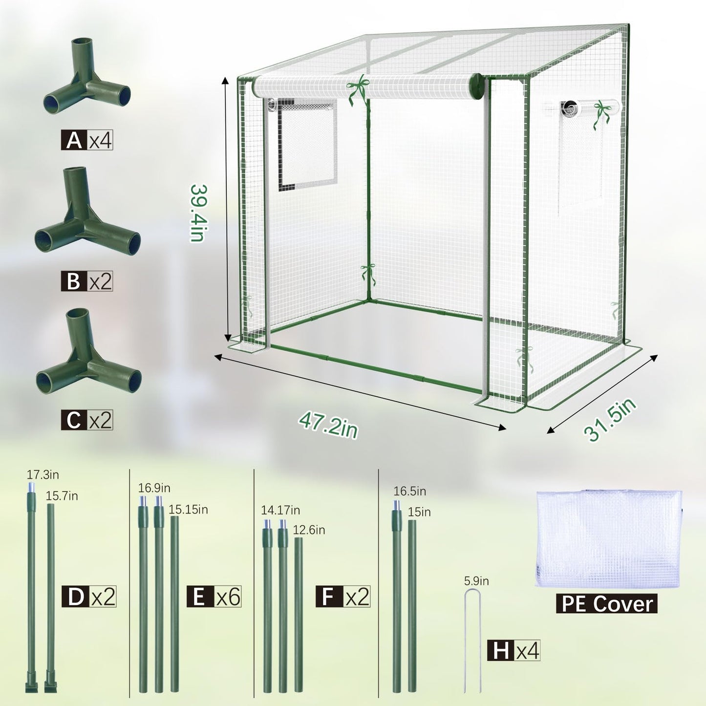 Mini Greenhouse, 47.2”(L) x31.5”(W) x47.2”(H) Greenhouses for Outdoors and Indoor, Durable Green House Kit with Window, Thicken PE Cover, Clear Mini Portable Garden Plant Green House