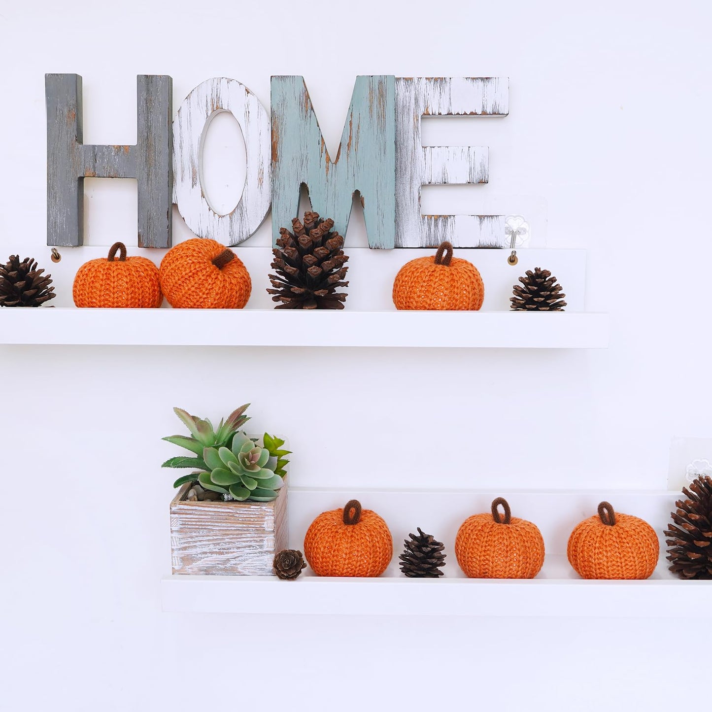 Winlyn Set of 6 Faux Fall Orange Crochet Pumpkins - Small Knit Foam Pumpkins for Rustic Farmhouse Decor, Harvest, Thanksgiving, Halloween, Autumn Table, Bowl, Tiered Tray, Mantel