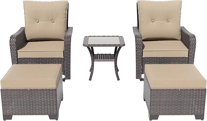 ALAULM 5-Piece Outdoor Swivel Rocking Chair Set