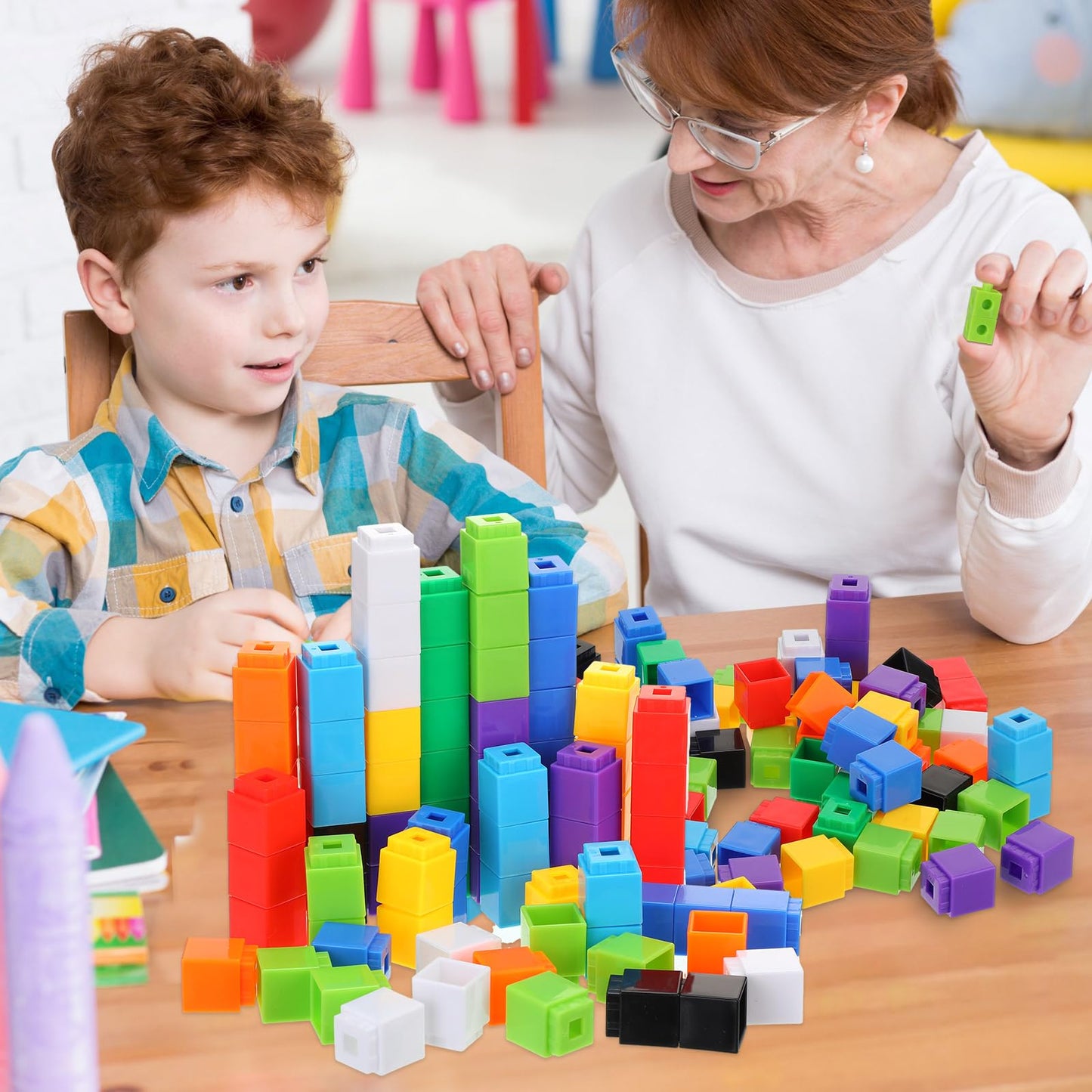Jenaai 300 Pcs Counting Cubes, Plastic Connecting Blocks, Colorful Math Cubes, Math Manipulatives Classroom Learning Supplies, Preschool Learning Materials, Counting Toys (Simple Style)