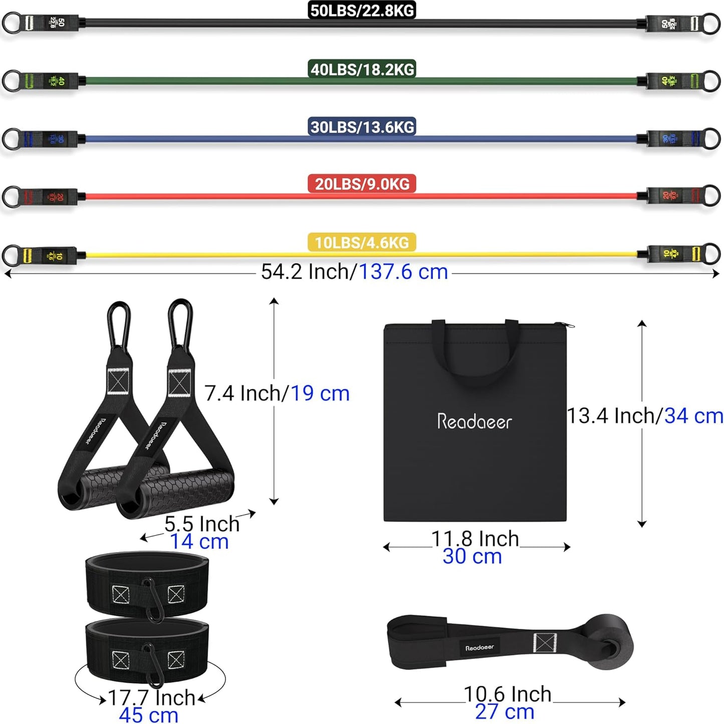 Readaeer Resistance Bands, Exercise Bands for Working Out, Work Out Bands with Handles for Men and Women for Indoor and Outdoor Sports, Fitness, Suspension, Speed Strength, Training, Home Gym,Yoga