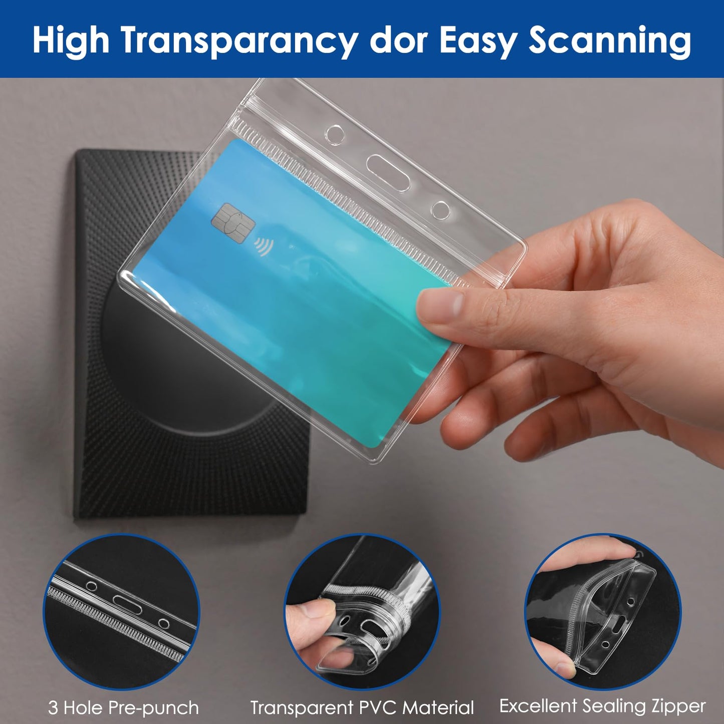 200 Pack ID Badge Holders Horizontal, Waterproof Name Badge Holders with Resealable Zipper, Clear ID Card Holder for Lanyard Badges, and Credit Cards