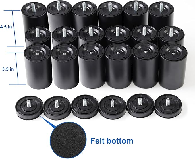 12 Inch Adjustable Bed Legs Replacement Screw in Furniture Support, 3 Sections