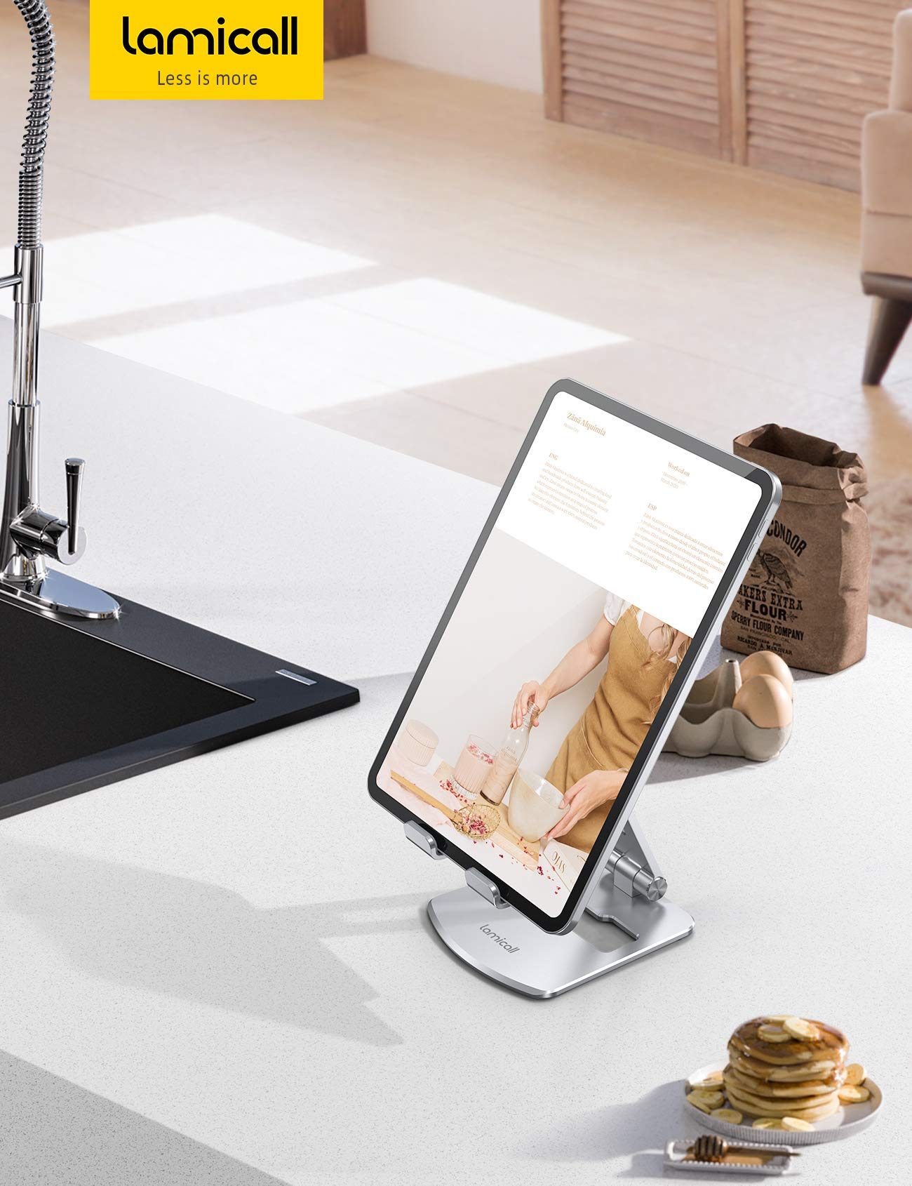 Lamicall Adjustable Tablet Stand Holder - Foldable Phone Dock, 360°Rotating Desktop Tablet Mount Gifts, for 4.7-13" Tablets, iPad Pro 11, 12.9 Air Mini, Tabs, Kindle, iPhone Air 17 Pro Max, Silver