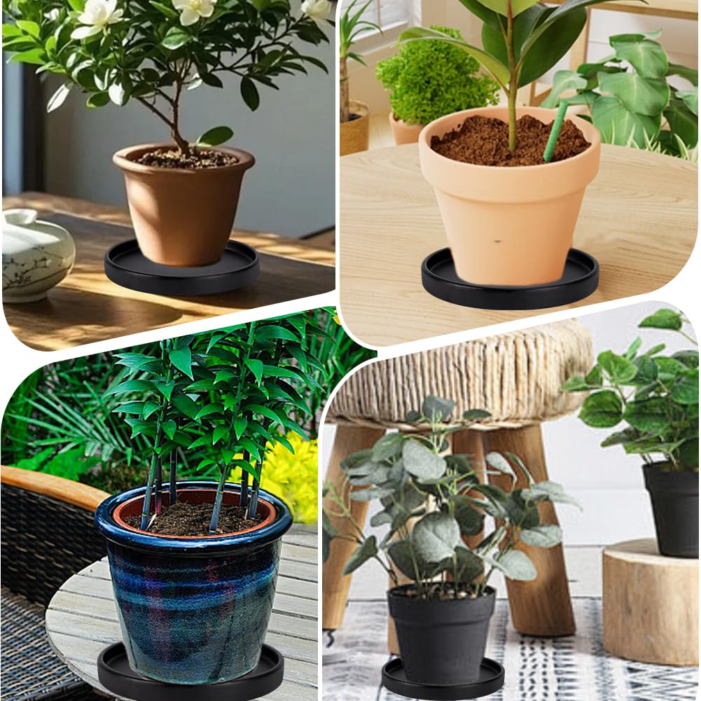 GOMAKERER 4 Pcs Ceramic Plant Saucer Pot Tray, 7 Inch Plant Drip Trays Ceramic Flower Pot Base Multi Functional Decorative Tray for Indoors Outdoor Use Home Office Decor