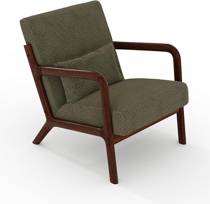 Garvee Mid-Century Modern Accent Chair, Sherpa Upholstery, Solid Wood Armchair