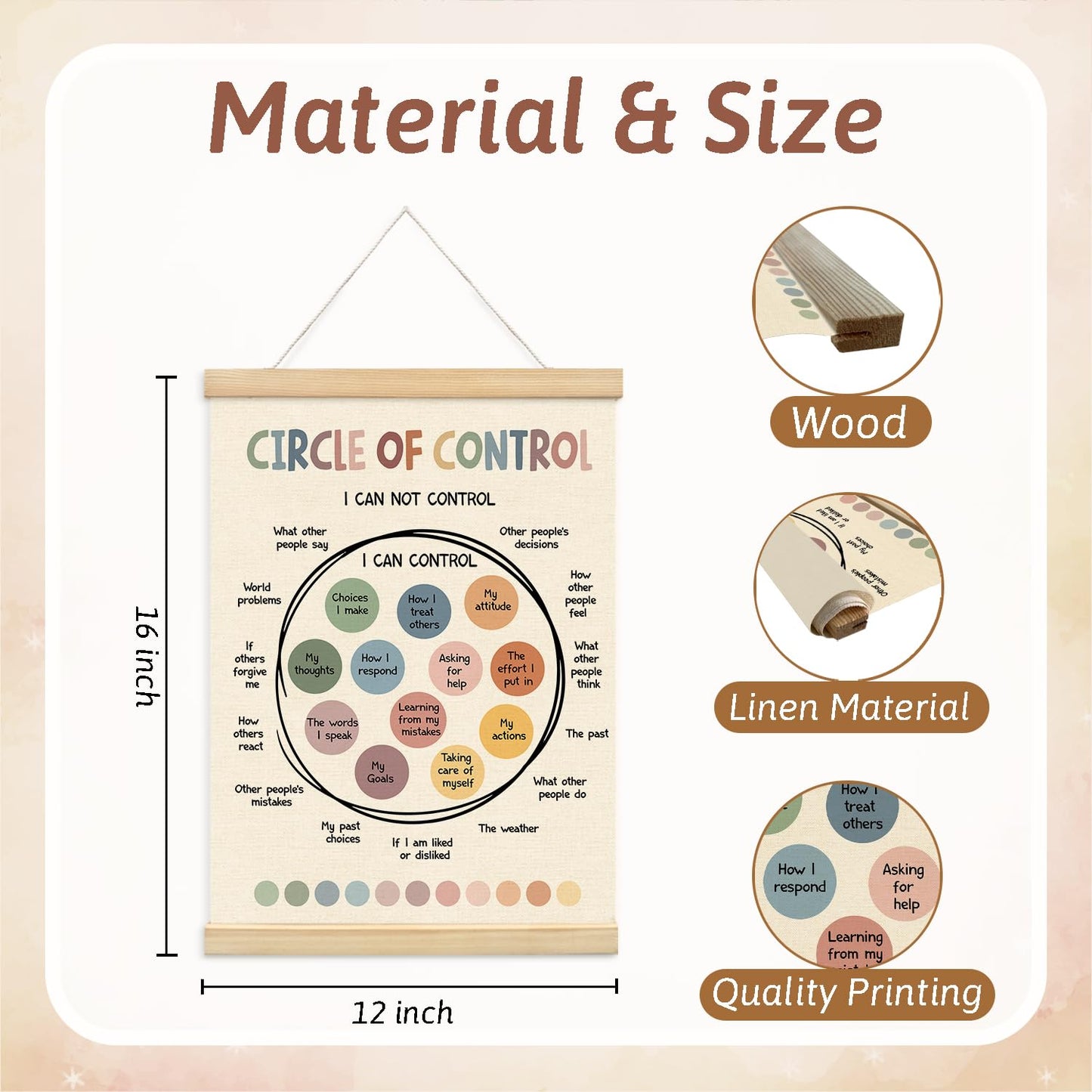 Lacama Mental Health Posters Hanger Frame, Homeschool Decor, Circle Of Control Poster Circle Of Control Poster,Inspirational Wall Art for Boho Classroom Homeschool Office Decor 12X16in