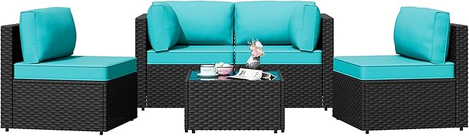 Shintenchi 5 Pieces Outdoor Patio Sectional Sofa Couch, Patio Conversation Sets