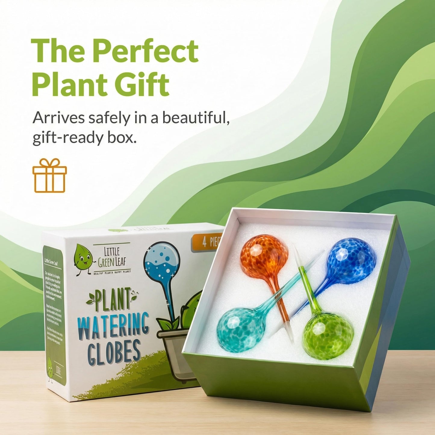 Little Green Leaf Automatic Plant Watering Globes Self Watering Planter Inserts (Set of 4) | Hands Free Multicolor Glass Bulbs | Planter Spikes to Support Indoor & Outdoor Plant Health (100ml)