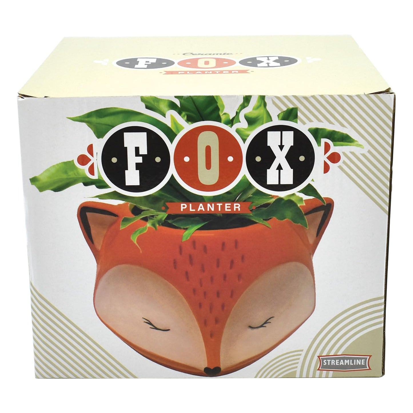 Streamline Imagined Ceramic Orange Fox Planter, Drainage Hole, Orange