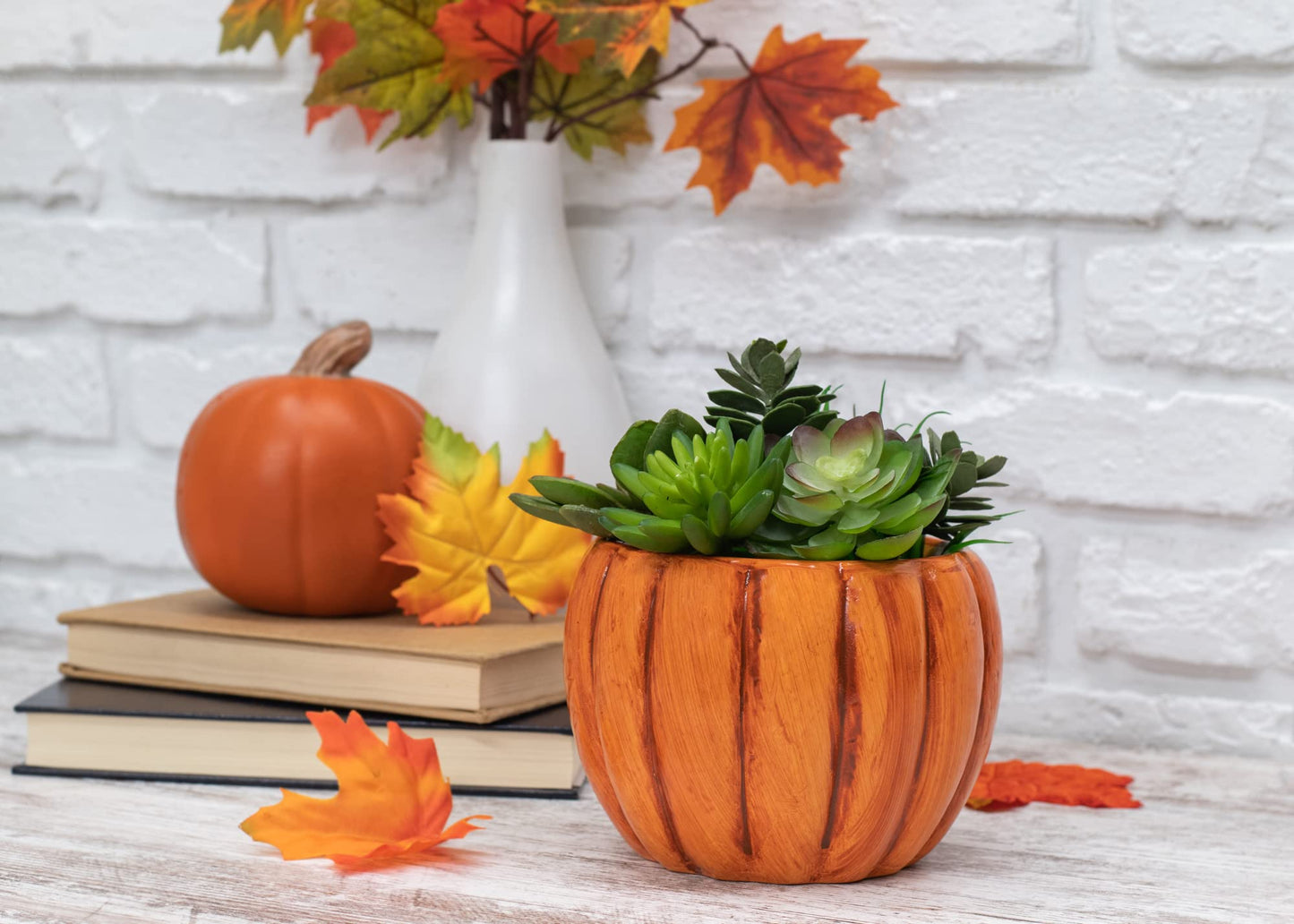 Napco Harvest Orange Pumpkin 4.5 x 4.5 Terra Cotta Table Top Planter