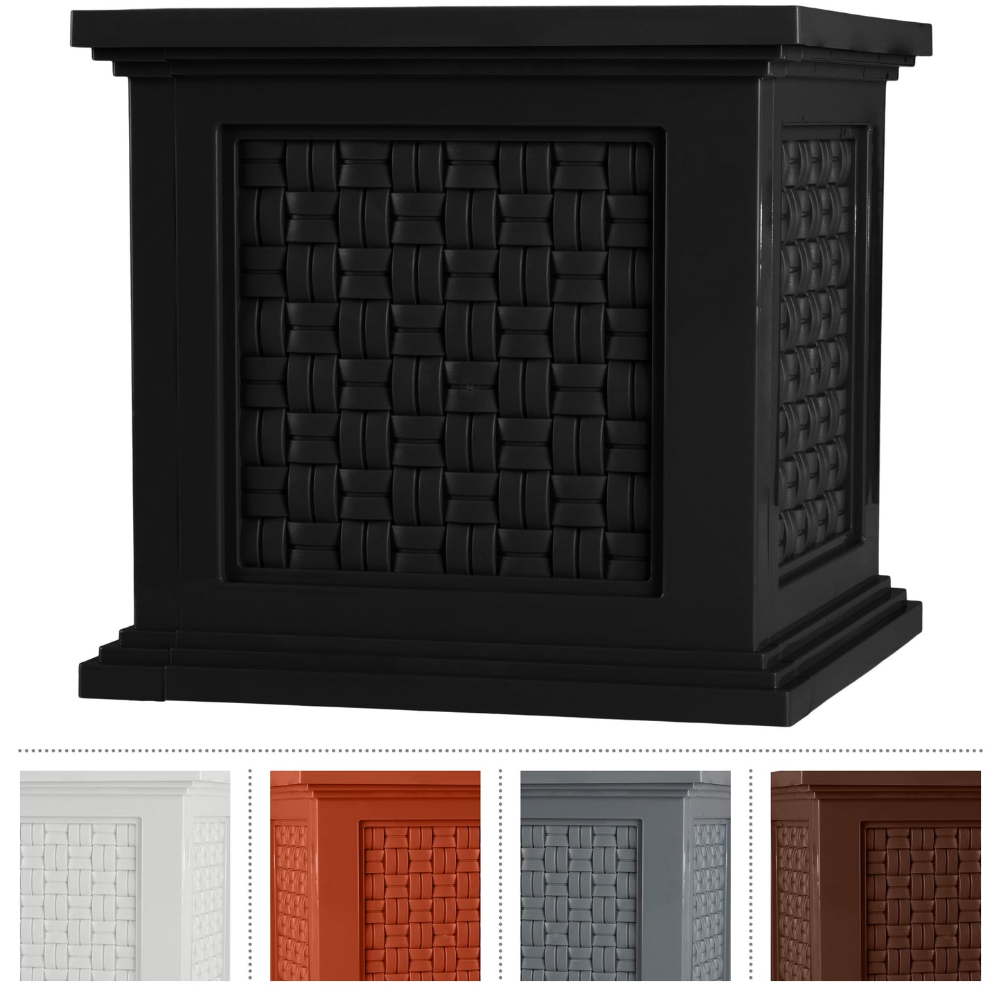 Rattan Style Outdoor Planter Box - 14.65-Inch-Square Decorative Flower or Plant Pot - Garden, Patio and Front Porch Decor by Pure Garden (Black)