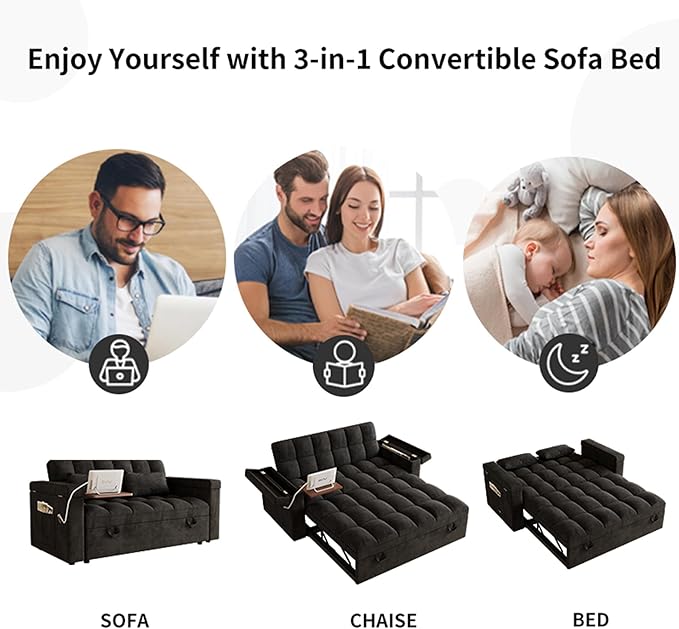 3 in 1 Convertible Sleeper Sofa, 65in Sleeper Couch