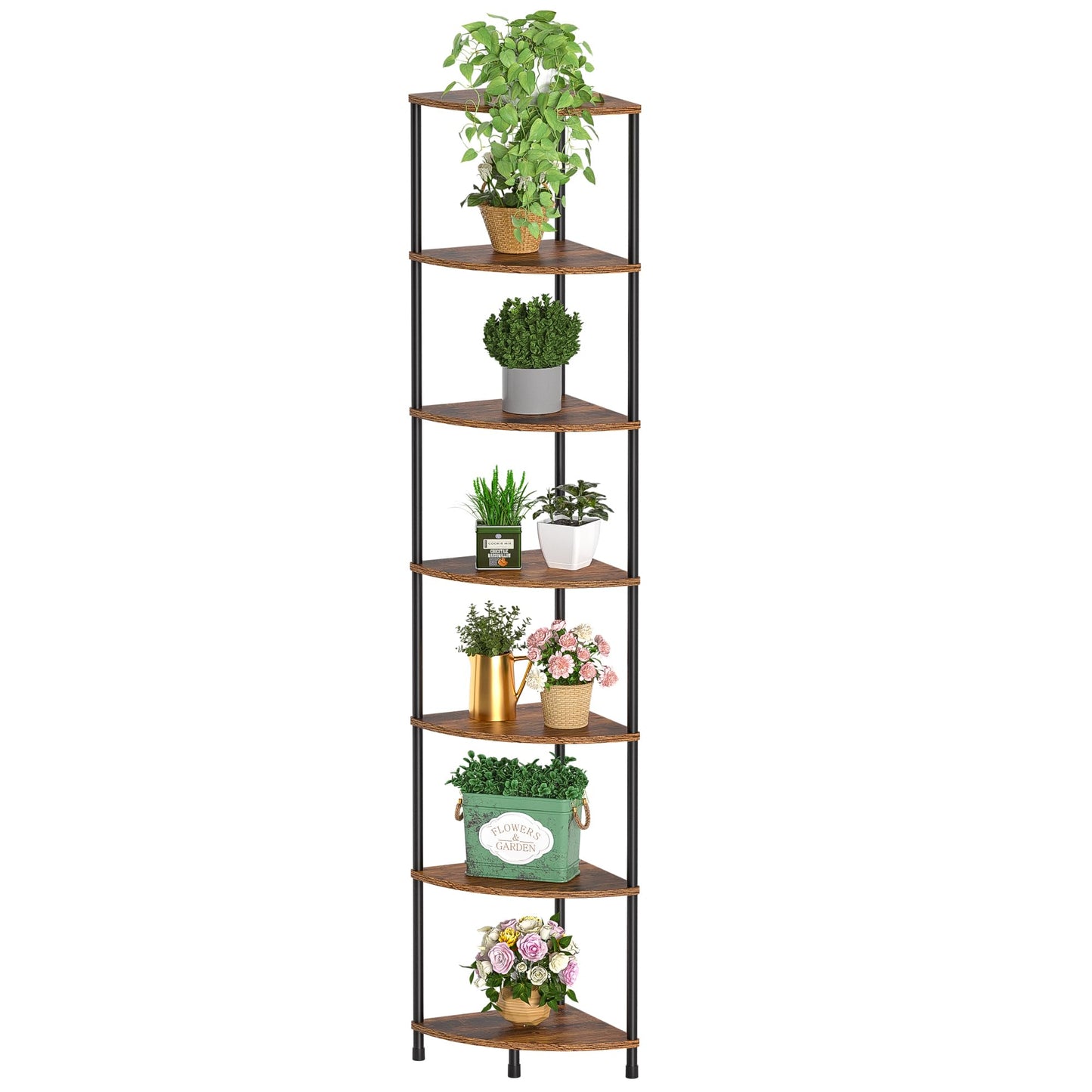 Greatseas Corner Plant Stand Shelf, 7 Tier Tall Plant Stand for Indoor Plants, Rustic Brown Corner Book Wall Decor Living Room, 64.7" Display Shelf for Bedroom, Bathroom, Small Space