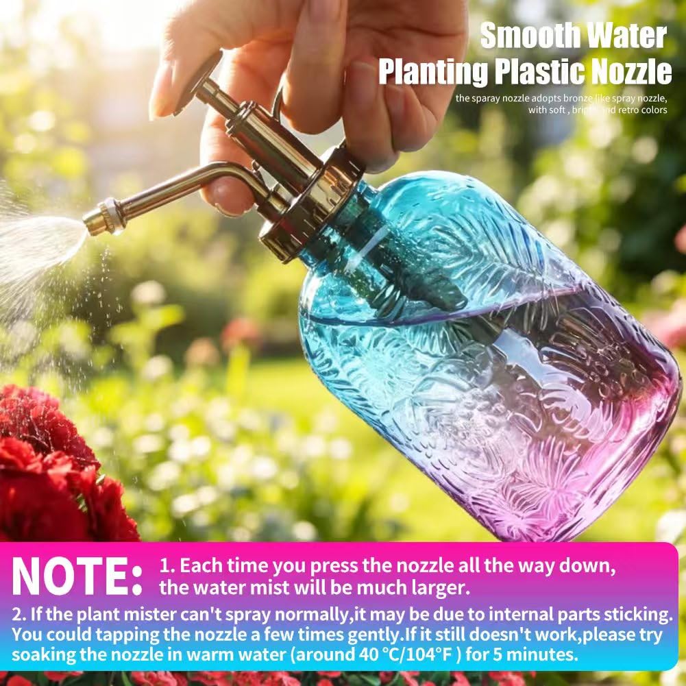 0.5 Gallon Small Watering Can for Outdoor Indoor Plants for House Plants, 12 oz Glass Plant Mister Spray Bottle for Bonsai Garden Flowers (White)