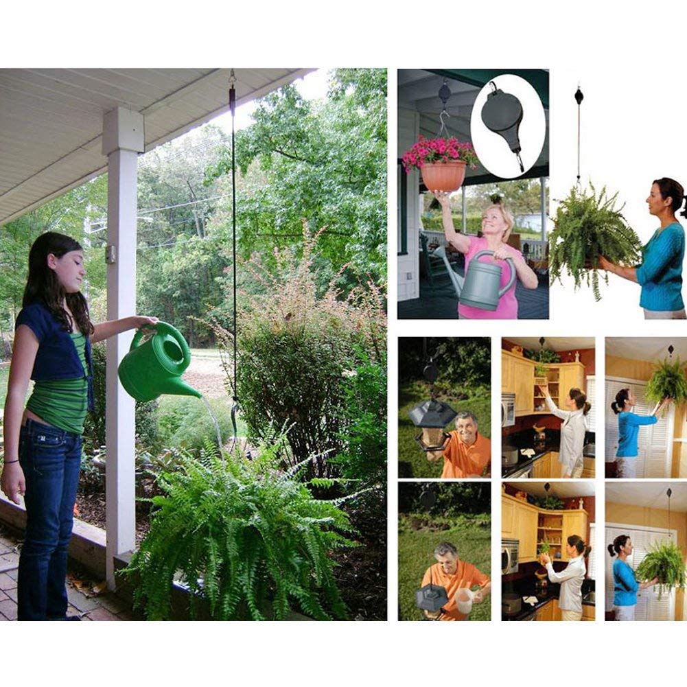 Lythor Pack Plant Hook Pulley, Retractable Plant Hanger Easy Reach Hanging Flower Basket for Garden Baskets Pots and Birds Feeder Hang High up and Pull Down to Water Or Feed (Black 6Pack)