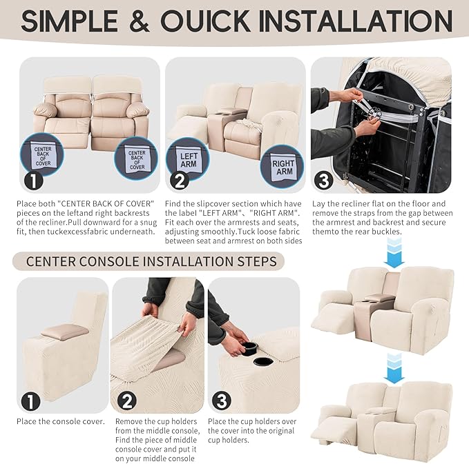 Recliner Loveseat Covers with Console, 6-Piece Stretch Geometric Strokes