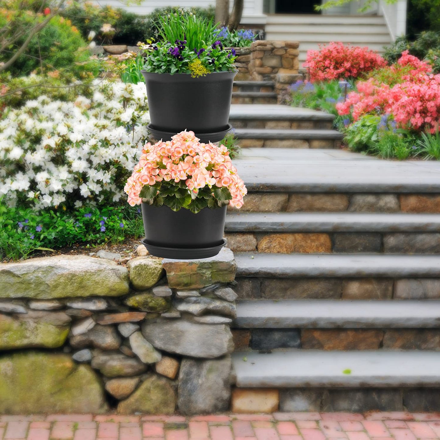 ZOUTOG 8 Inch Pots for Plants, Plastic Flower Planter, Large Plant Pot with Drainage Hole and Tray, Pack of 8, Plants not Included