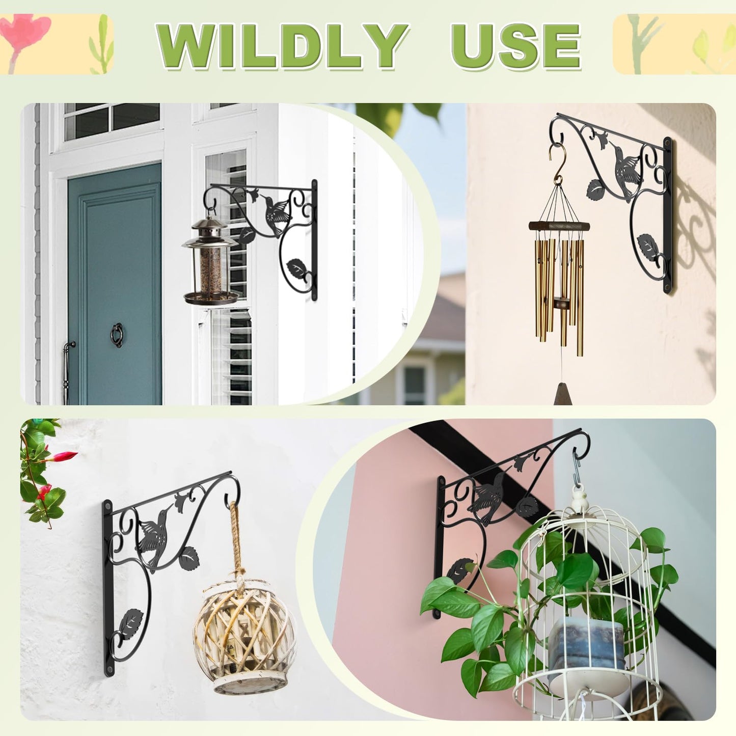 MEILIDY Hanging Plant Bracket, Metal Heavy Duty Plant Hanger Hooks for Indoor Outdoor, Black, 2 Pcs