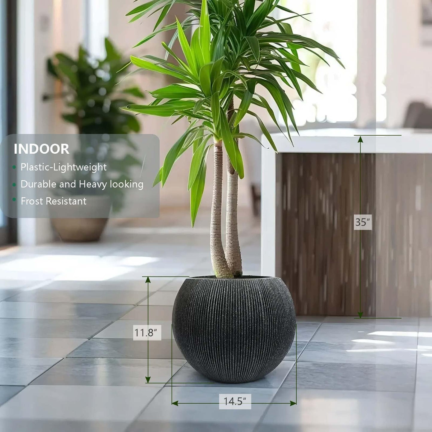 14.5 Inch Dia Plastic Round Black Planters for Outdoor Plants, Plant Pot with Drainage Holes and Plug for Home Patio Garden, Large Flower Pot for Indoor and Outdoor Plants, 11.8 H (8.9" Pot Opening)
