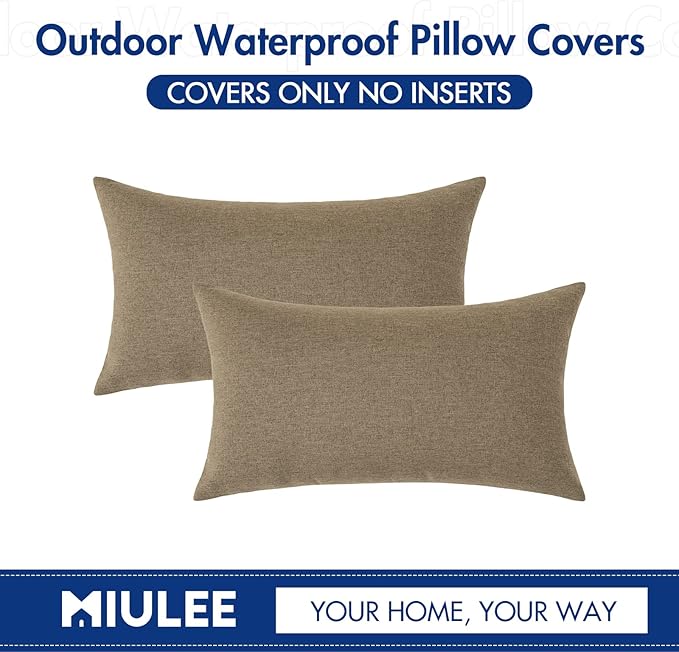 MIULEE Pack of 2 Decorative Outdoor Solid Waterproof Throw Pillow Covers Faux