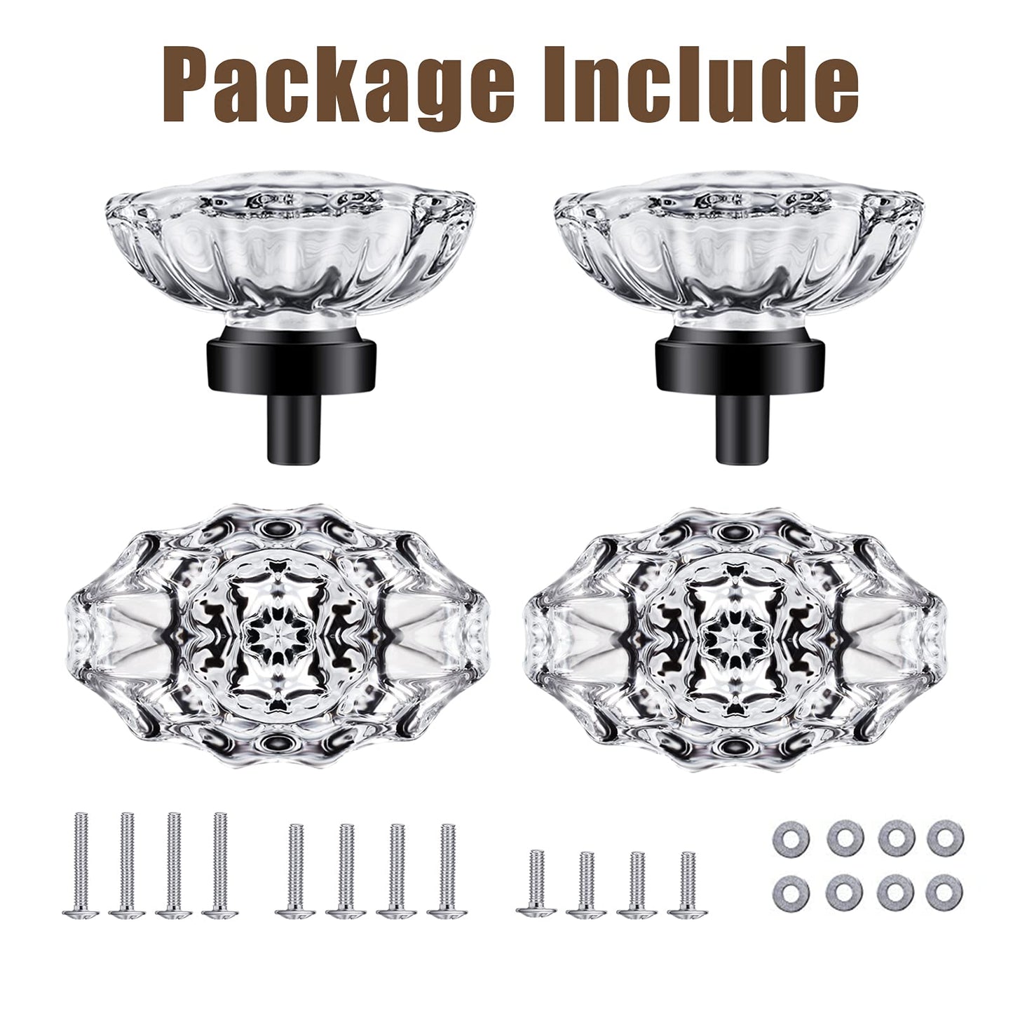 SHINY HANDLES Glass Crystal knobs for Dresser Drawers Cabinet,Crystal Knobs Drawer Knobs Vintage 4 Pack,Matte Black (45×35mm,Oval)