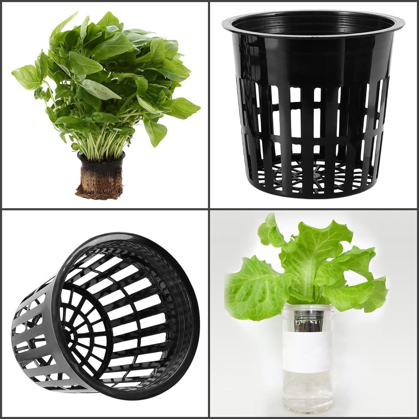 MUKLEI 50 Pack 4 Inch Plastic Net Cups, Hydroponic Cups Mesh Pots with Pen and 50pcs Plant Labels Slotted Mesh Cup Plant Net Cups Wide Lip Bucket Baskets for Indoor or Outdoor Growing