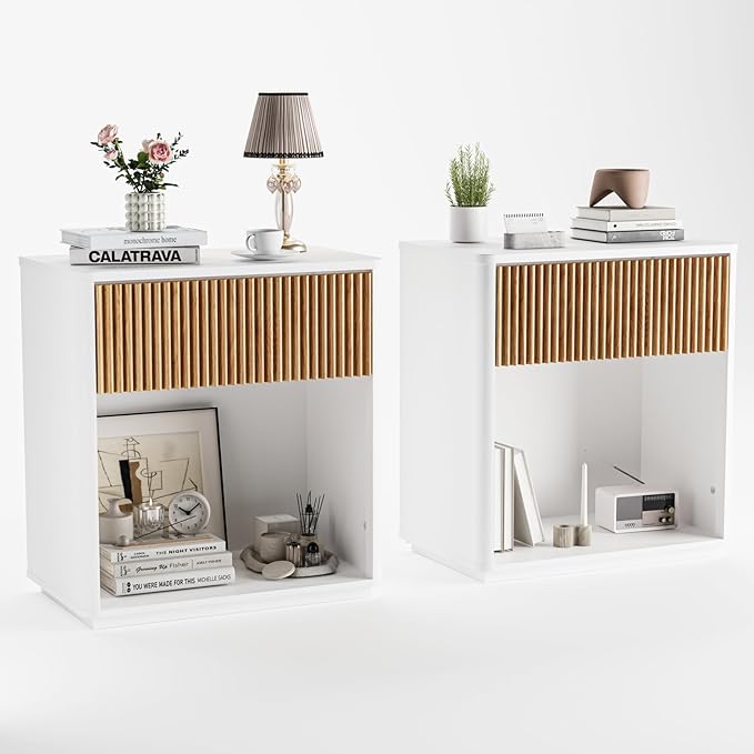 Modern Fluted Nightstand Set of 2