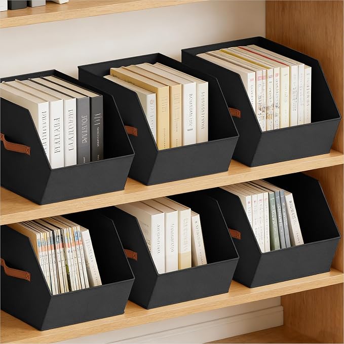 Homsorout Large Closet Storage Cubes - Closet Storage Bins with Dual Handles for Clothes, Towels, Toys, Shelf Organizer Bins for Bedroom, Nursery, Shelves, Small Spaces, Black, 6 Pack