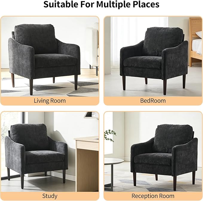 Mid Century Modern Accent Chair, Chenille Fabric Armchair