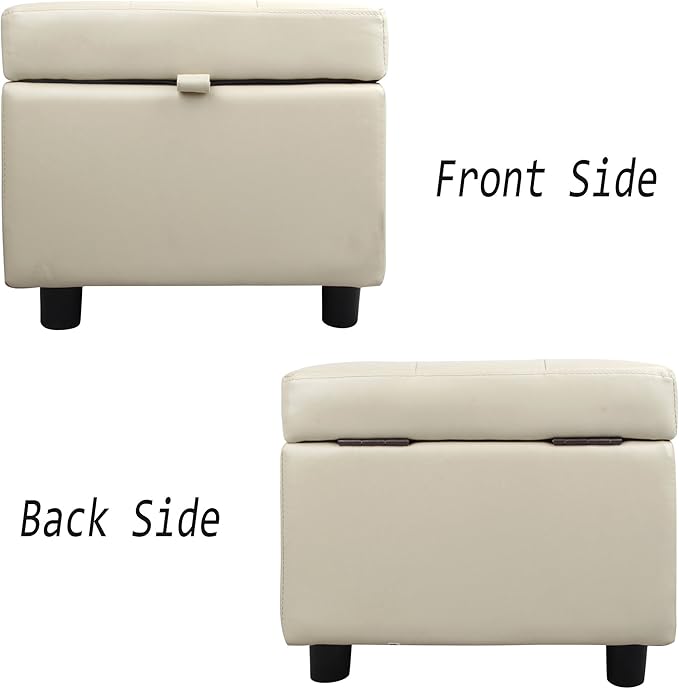 H&B Luxuries Tufted Leather Square Flip Top Storage Ottoman Cube Foot Rest