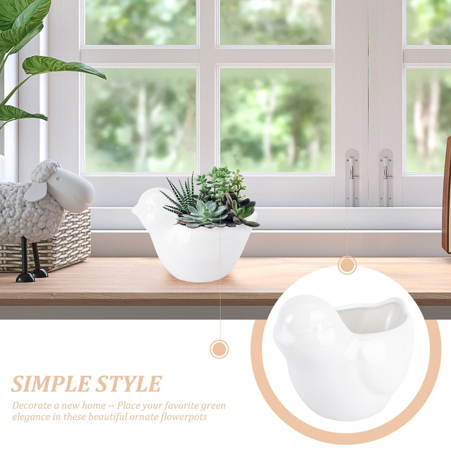 GANAZONO Delicate Ceramic Flowerpot with Creative Bird Design Succulent Planter for Indoor Garden Unique Animal Modeling Pot for Desktop Table Windowsill Decoration Gift for Plant Lovers