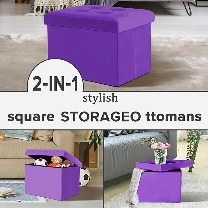 LINMAGCO Storage Ottoman Folding Foot Stool Velvet Foot Rest