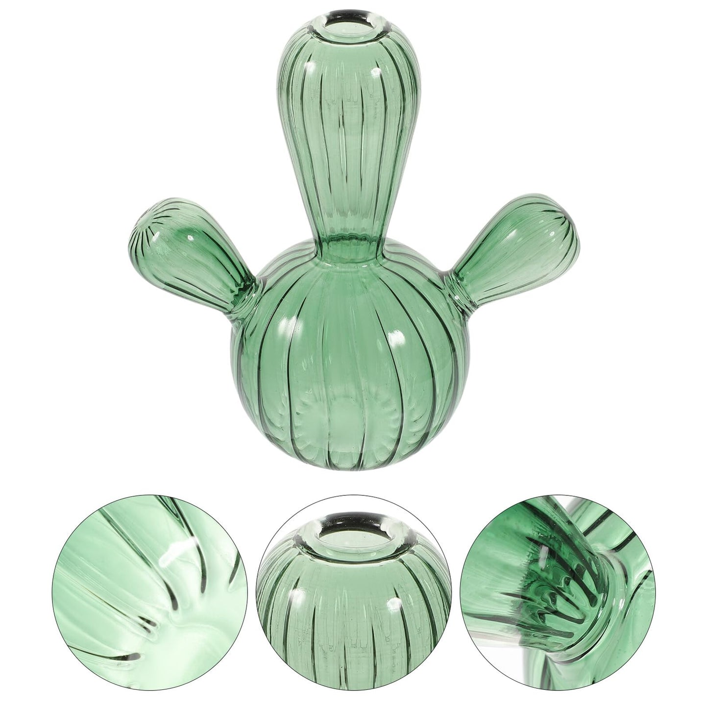 Cabilock Small Green Glass Cactus Vase Hydroponic Plant Pot Decorative Terrarium Flower Vase for Table Centerpiece Home Office Décor