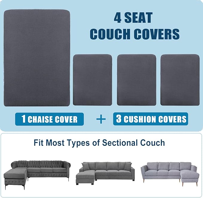 Water Repellent L Shaped Couch Covers 4 Pieces Sofa Seat Cushion Slipcovers