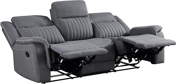 Lexicon Manual Double Reclining Sofa, Polished Microfiber Upholstered 3 Seater