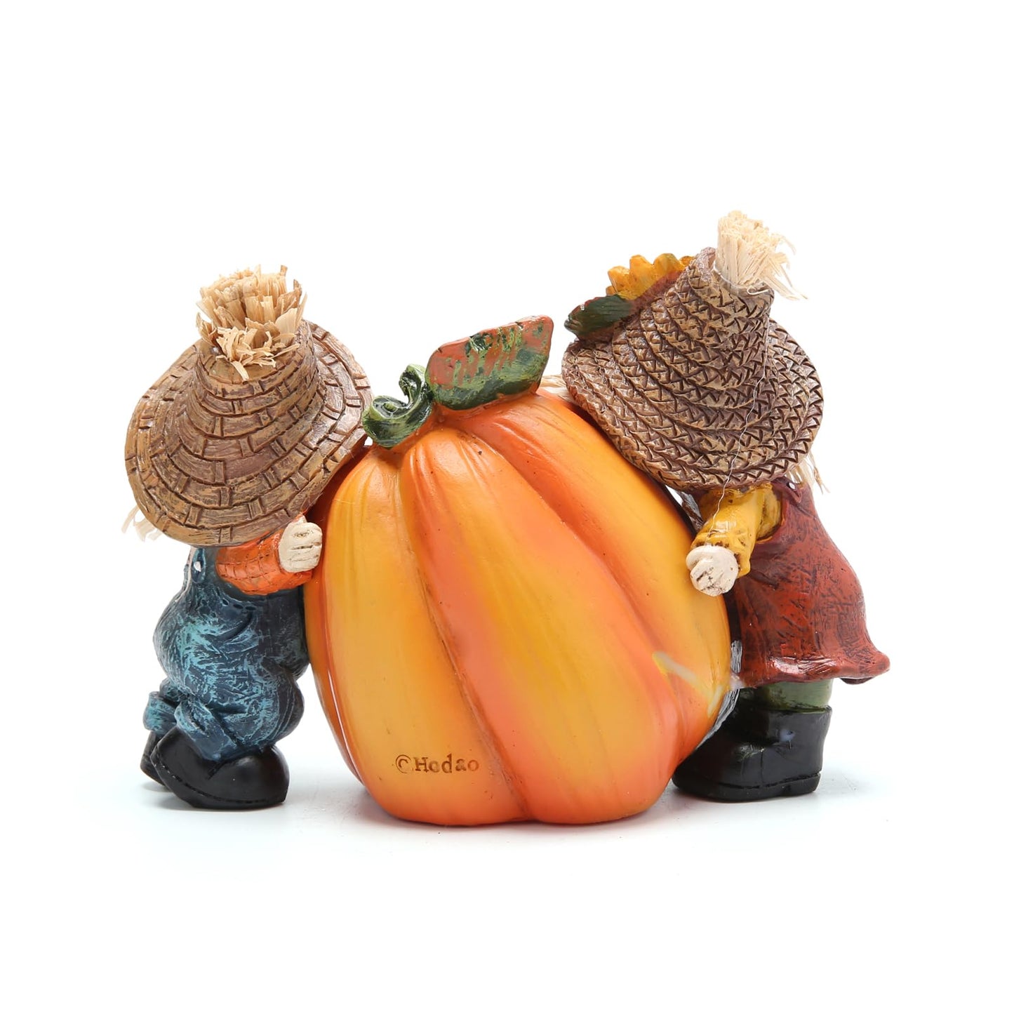 Hodao Fall Thanksgiving Resin Scarecrow Pumpkin Figurines - Adorable Scarecrow Embrace Pumpkin Decorations for Home Indoor Table Decor-Fall Thanksgiving Gifts