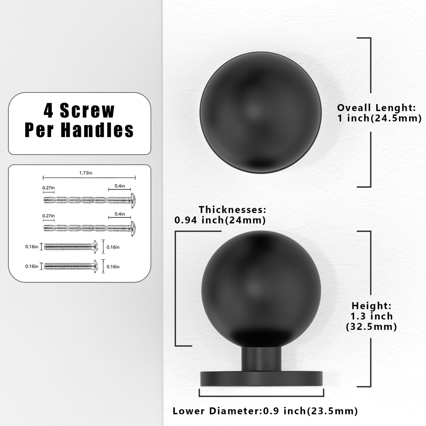 Asimerdeco 10 Pack Matte Black Round Kitchen Cabinet Knobs and Drawer Knobs