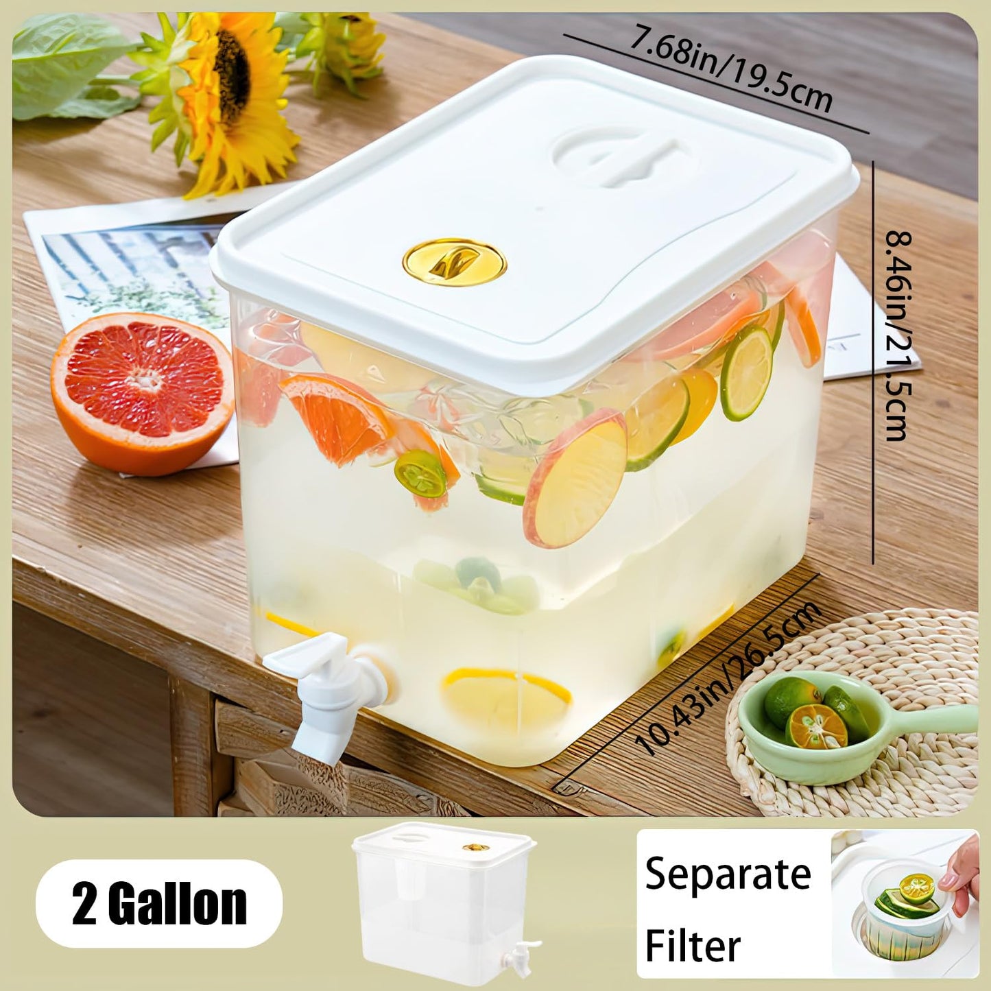 Beverage Drink Dispenser for Fridge, Plastic Beverage Dispenser with Spigot,Juice Container Sealed with Filter Screen,Cold Hot Drink Jug for Christmas Party Supplies (1PCS 2 Gallon)