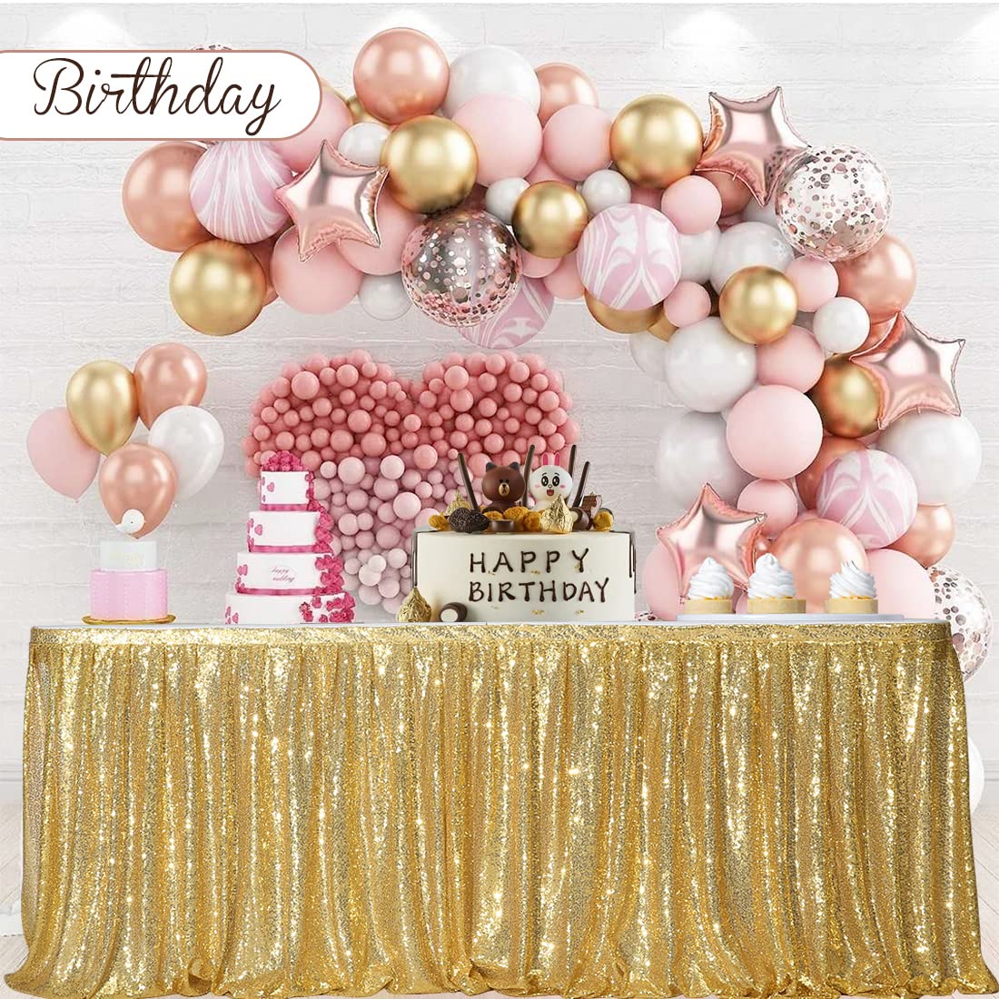 PartyDelight Sequin Table Skirt 9ft Gold for Round/Rectangle/SquareTables for Birthday Party Wedding Christmas