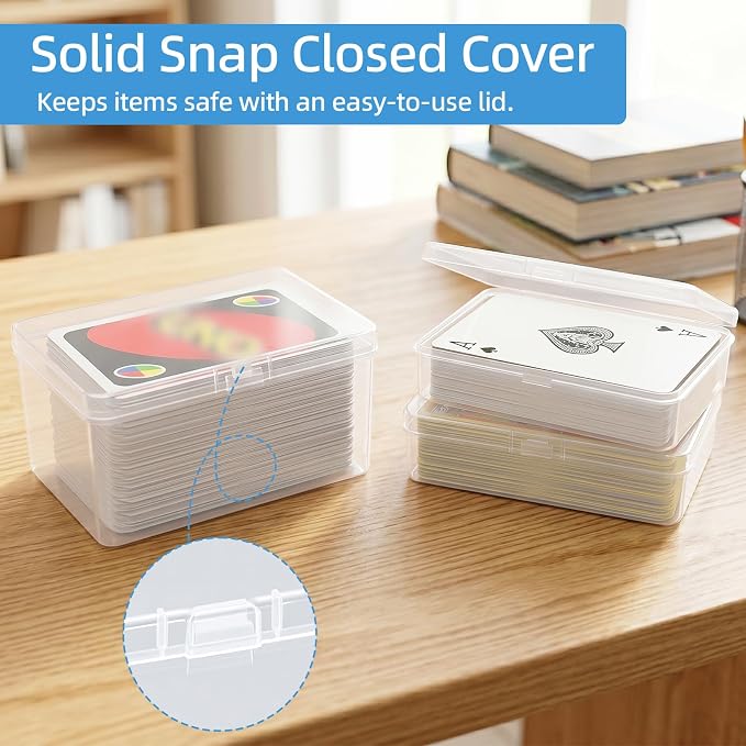 neotidy Playing Card Storage Box Set of 12, Clear Plastic Playing Card Cases Organizer with Snap Lid, Mixed Sizes Card Game Storage for UN* Cards, Standard Decks, Trading Cards, Card Game Holder Case