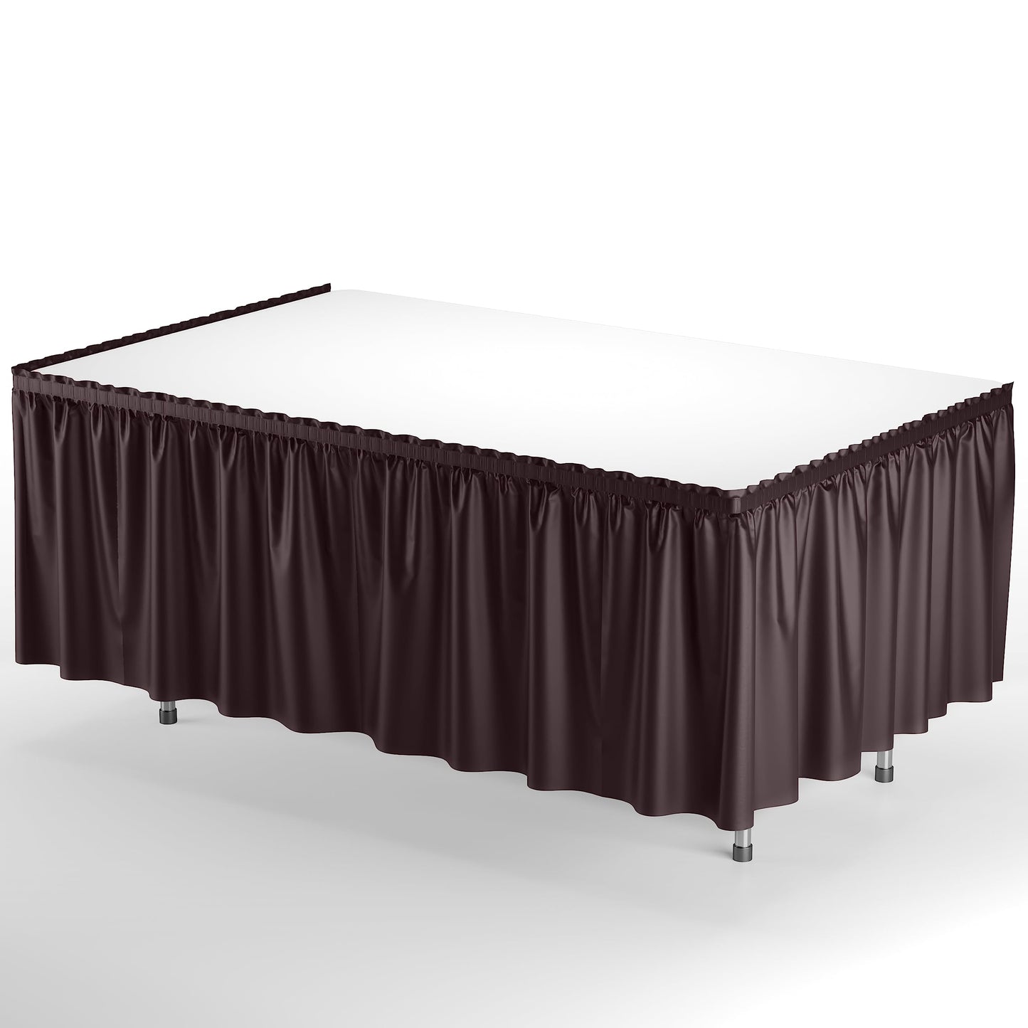 Exquisite Brown Table Skirt 6 Pack - Disposable Plastic Table Skirts for Rectangle Tables 6ft 8ft & Round Tables - 29in x 14ft Self-Adhesive Strip - Birthday Wedding Gender Reveal Decor