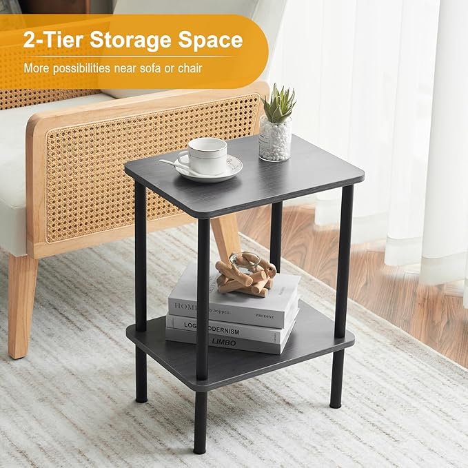 Apicizon 2 Tier End Table Set of 2, Boho Side Table