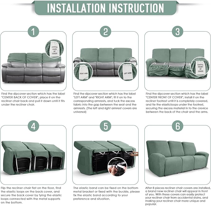 TAOCOCO Recliner Sofa Covers 8-Pieces Stretch Large Couch Covers