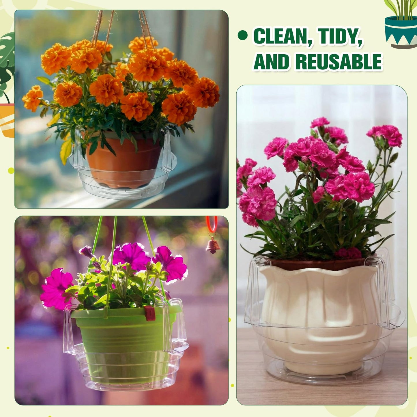 Tandefio 30 Pcs Eight-inch Hanging Plant Water Catcher Tray Bulk, Plastic Clear Plant Saucer Drip Pans Hanging Basket Water Catcher for Indoor Outdoor Basket Flower Pot