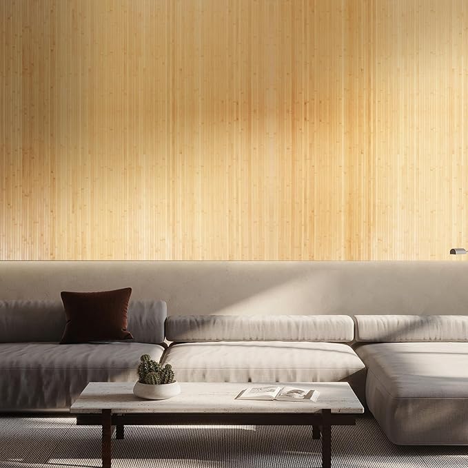 OUZUGIE 2 Pack 96x48 Inch Natural Bamboo Wall Panel – Carbonized Pole Wrap